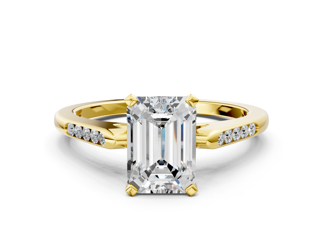 Yellow gold Emerald Cut Channel Set Solitaire Engagement Ring with Four-Prong Setting_170
