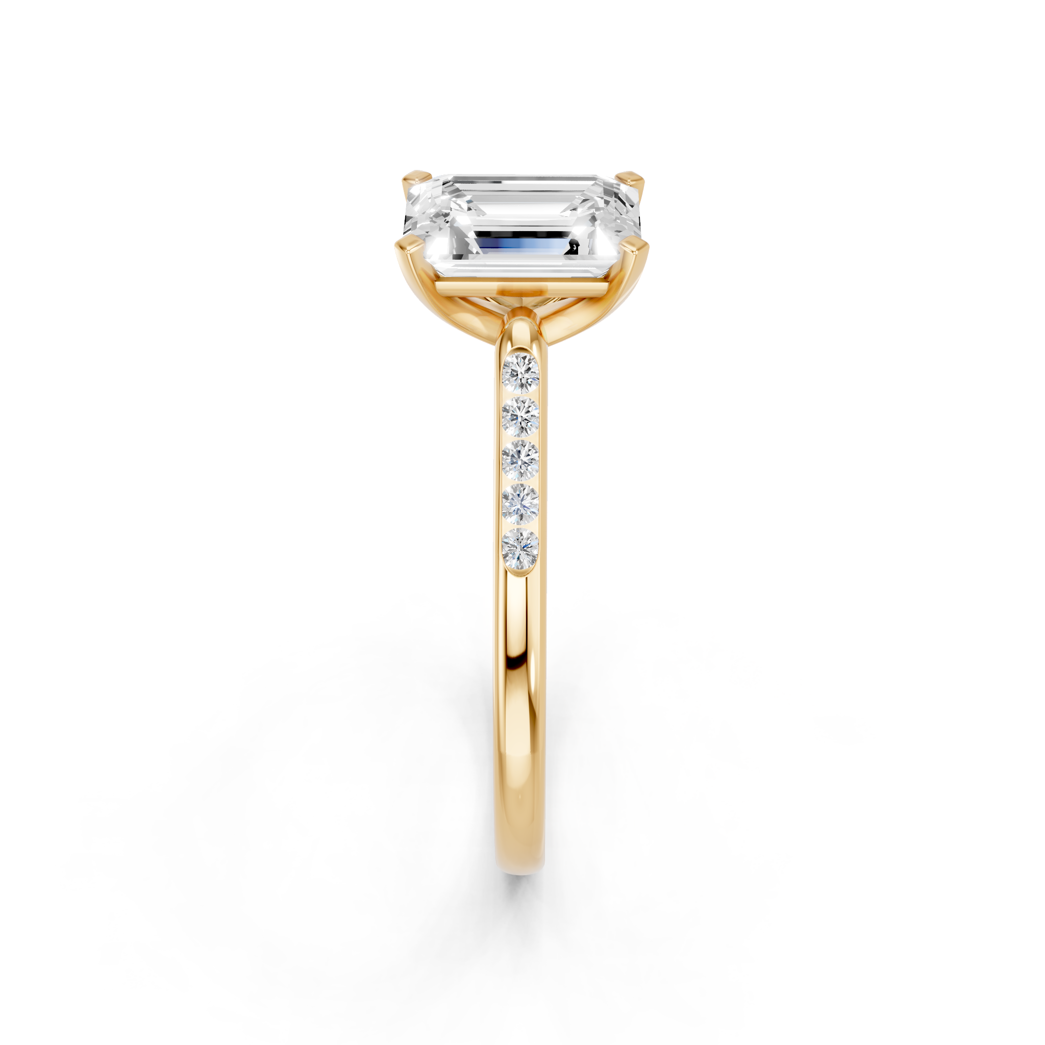 Yellow gold Emerald Cut Channel Set Solitaire Engagement Ring with Four-Prong Setting_27