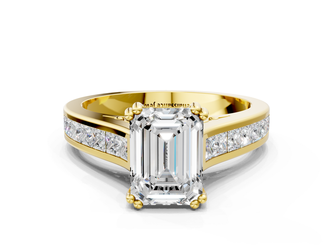 Yellow gold Emerald Cut Channel Set Solitaire Engagement Ring with Prong Setting_33