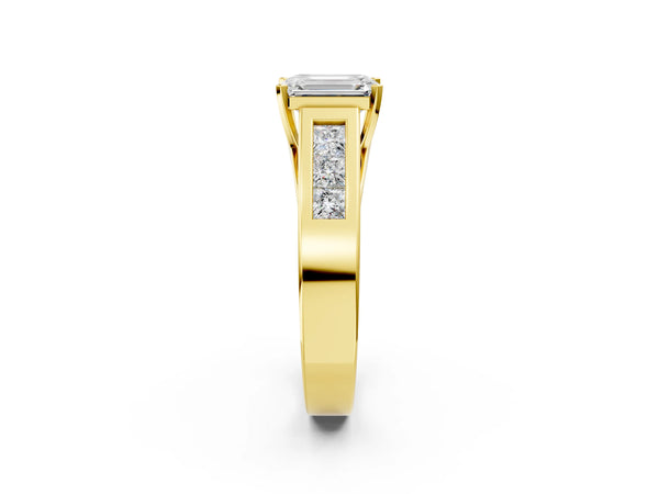 Yellow gold Emerald Cut Channel Set Solitaire Ring with Four-Prong Setting