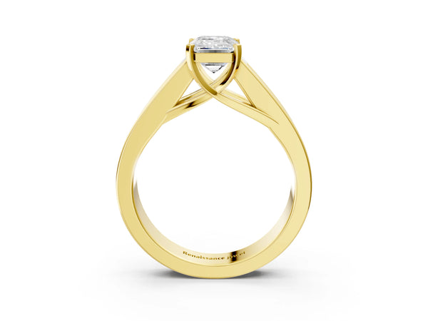 Yellow gold Emerald Cut Channel Set Solitaire Ring with Four-Prong Setting