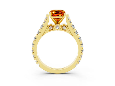 Yellow gold Emerald Cut Citrine Classic Solitaire Ring with Pavé Band and Four-Prong Setting_3
