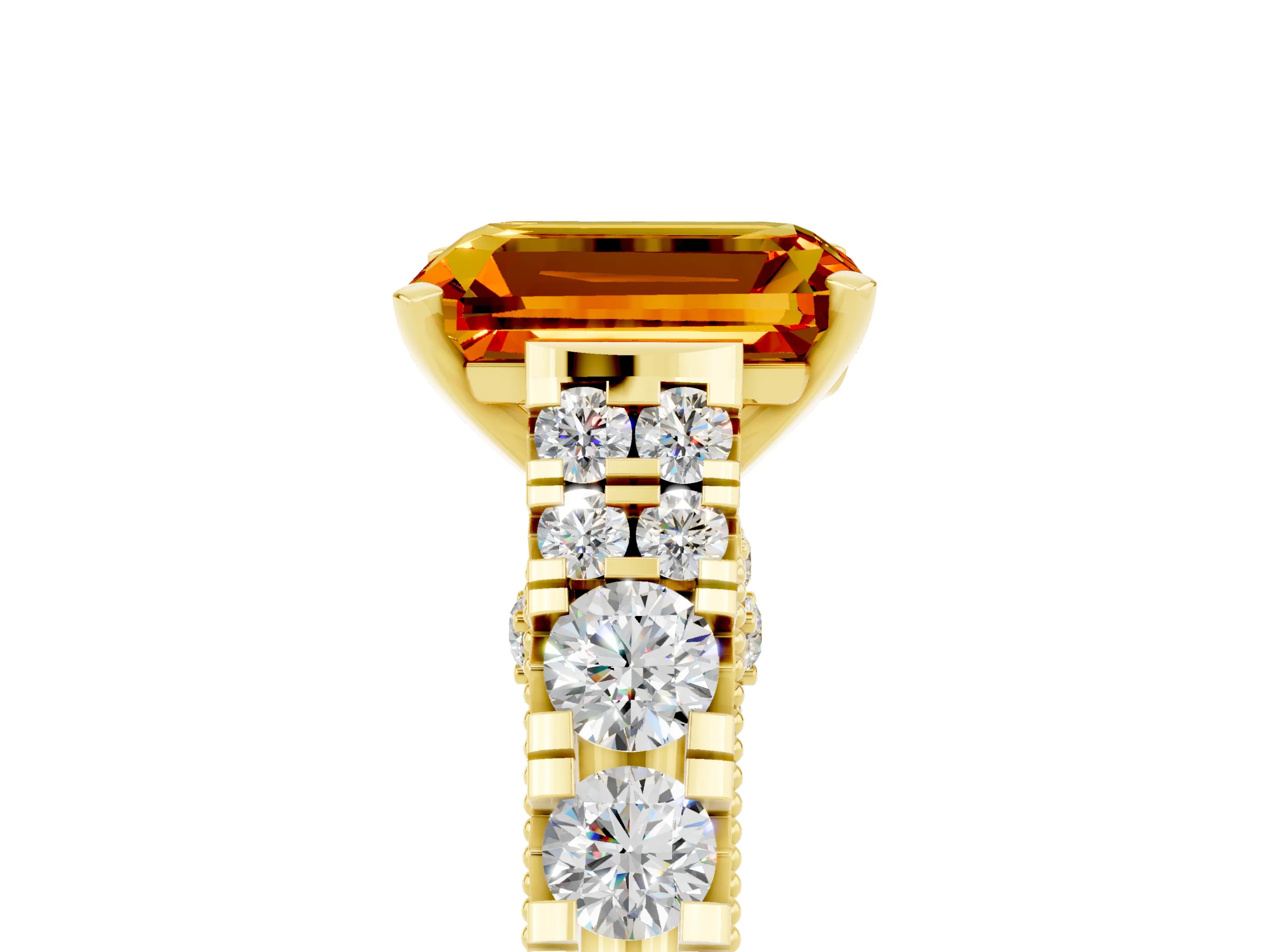 Yellow gold Emerald Cut Citrine Classic Solitaire Ring with Pavé Band and Four-Prong Setting_5