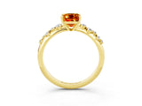 Yellow gold Emerald Cut Citrine Cluster Side Stone Solitaire Ring with Prong Setting_27