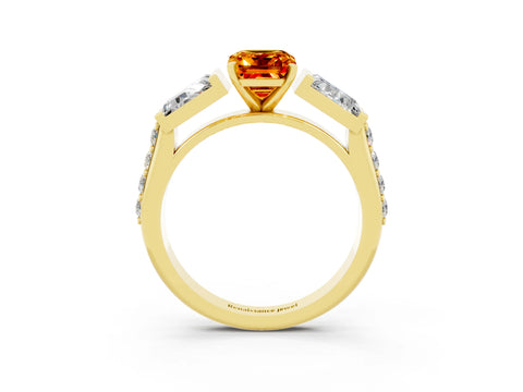 Yellow gold Emerald Cut Citrine Engagement Ring with Baguette Side Stones and Channel Set Band_3
