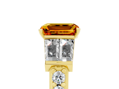 Yellow gold Emerald Cut Citrine Engagement Ring with Baguette Side Stones and Channel Set Band_5