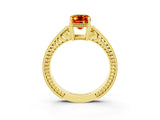 Yellow gold Emerald Cut Citrine Engagement Ring with Milgrain Channel Set Band and Prong Setting_3