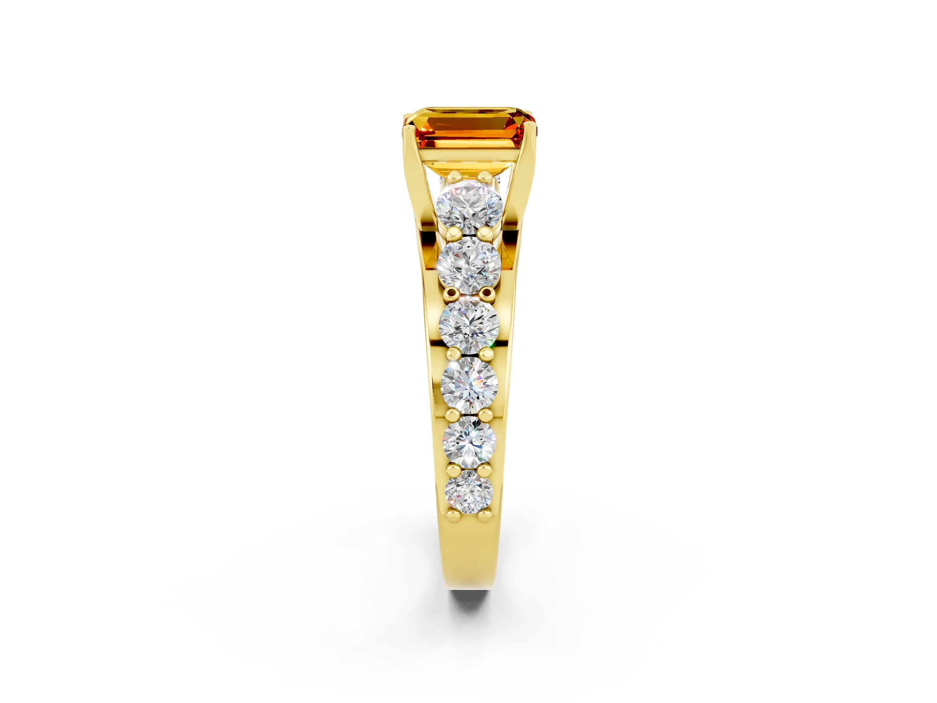 Yellow gold Emerald Cut Citrine Engagement Ring with Pavé Band and Four-Prong Setting_2