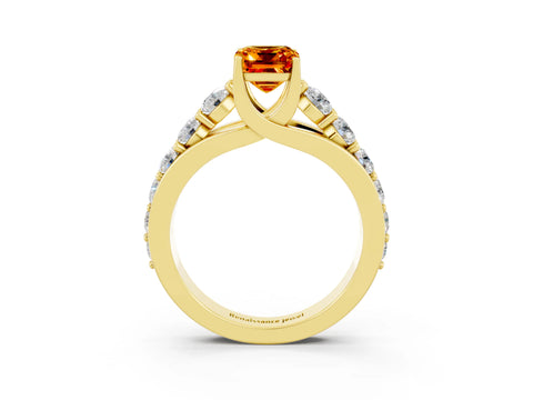 Yellow gold Emerald Cut Citrine Engagement Ring with Pavé Band and Four-Prong Setting_3