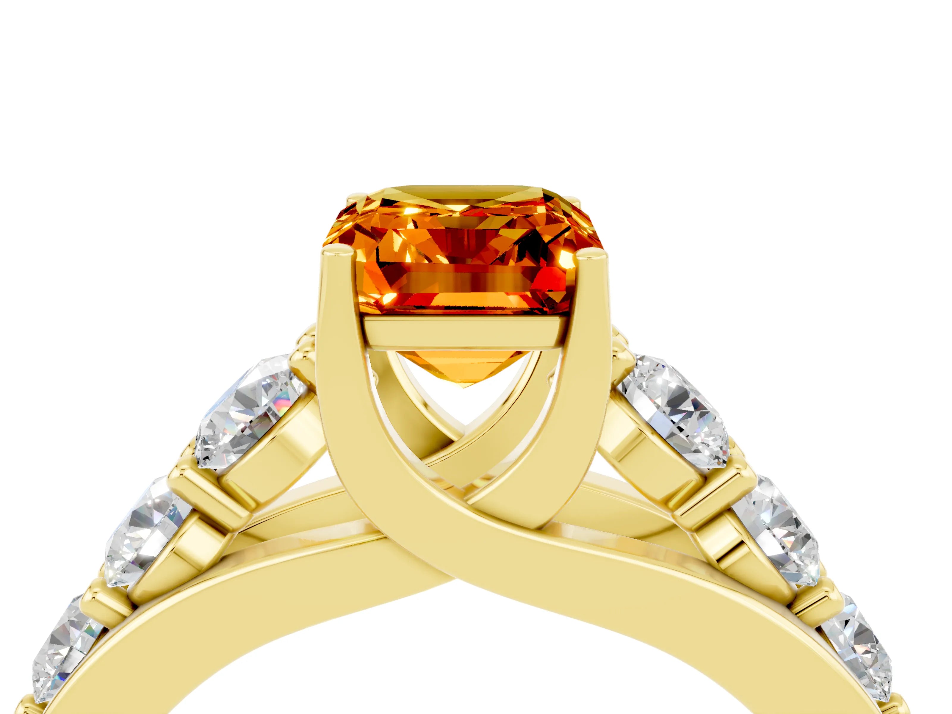 Yellow gold Emerald Cut Citrine Engagement Ring with Pavé Band and Four-Prong Setting_4