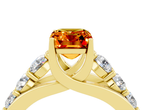 Yellow gold Emerald Cut Citrine Engagement Ring with Pavé Band and Four-Prong Setting_4