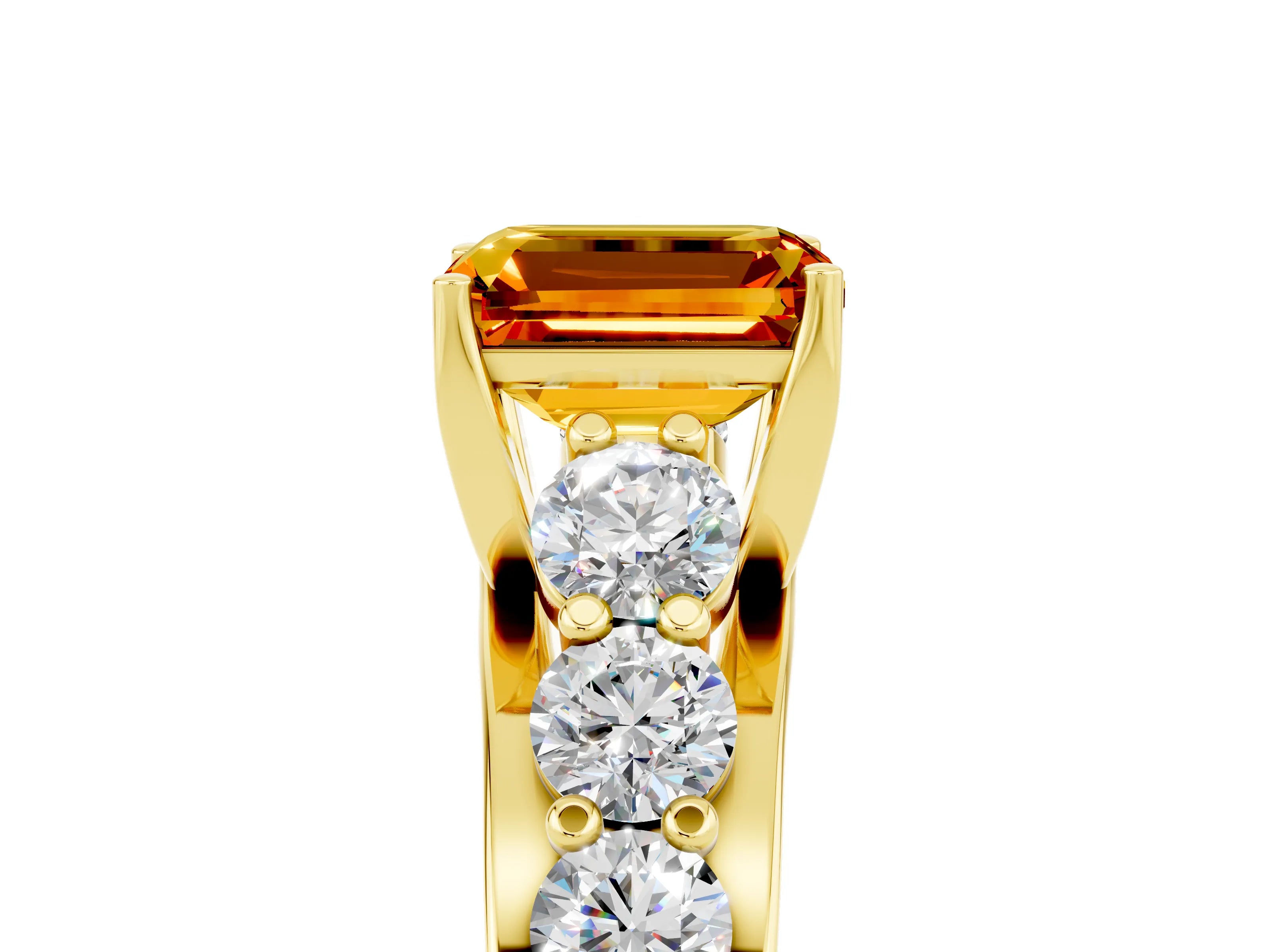 Yellow gold Emerald Cut Citrine Engagement Ring with Pavé Band and Four-Prong Setting_5