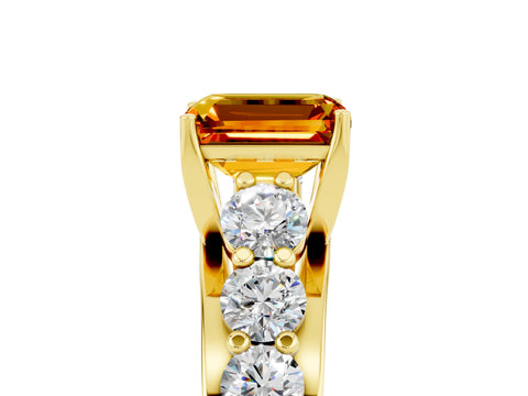 Yellow gold Emerald Cut Citrine Engagement Ring with Pavé Band and Four-Prong Setting_5