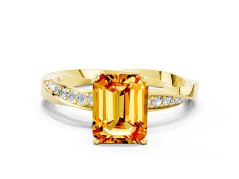 Yellow gold Emerald Cut Citrine Engagement Ring with Side Stone Accents and Four-Prong Setting_27