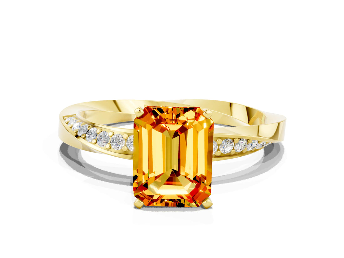 Yellow gold Emerald Cut Citrine Engagement Ring with Side Stone Accents and Four-Prong Setting_60