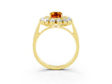 Yellow gold Emerald Cut Citrine Floral Double Halo Engagement Ring with Prong Setting_51