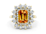 Yellow gold Emerald Cut Citrine Floral Double Halo Engagement Ring with Prong Setting_60