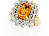 Yellow gold Emerald Cut Citrine Floral Double Halo Engagement Ring with Prong Setting_61
