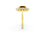 Yellow gold Emerald Cut Citrine Floral Double Halo Engagement Ring with Prong Setting_62