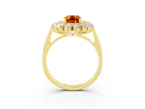 Yellow gold Emerald Cut Citrine Floral Double Halo Engagement Ring with Prong Setting_63