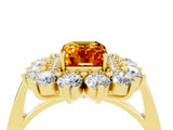 Yellow gold Emerald Cut Citrine Floral Double Halo Engagement Ring with Prong Setting_64