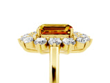 Yellow gold Emerald Cut Citrine Floral Double Halo Engagement Ring with Prong Setting_65