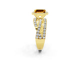 Yellow gold Emerald Cut Citrine Halo Ring with Round Split Shank and Prong Setting_50