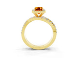 Yellow gold Emerald Cut Citrine Halo Ring with Round Split Shank and Prong Setting_51
