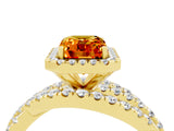Yellow gold Emerald Cut Citrine Halo Ring with Round Split Shank and Prong Setting_52