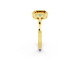 Yellow gold Emerald Cut Citrine Halo Ring with Tapered Band and Four-Prong Setting_2