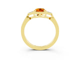 Yellow gold Emerald Cut Citrine Halo Ring with Tapered Band and Four-Prong Setting_3
