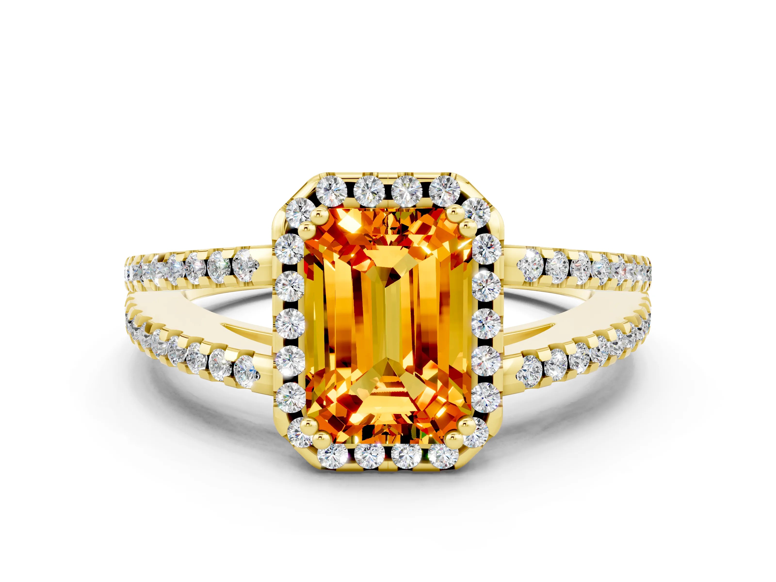 Yellow gold Emerald Cut Citrine Halo Split Shank Engagement Ring_12