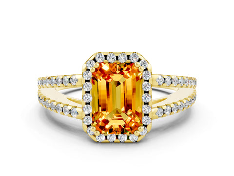 Yellow gold Emerald Cut Citrine Halo Split Shank Engagement Ring_12