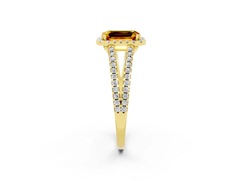 Yellow gold Emerald Cut Citrine Halo Split Shank Engagement Ring_14