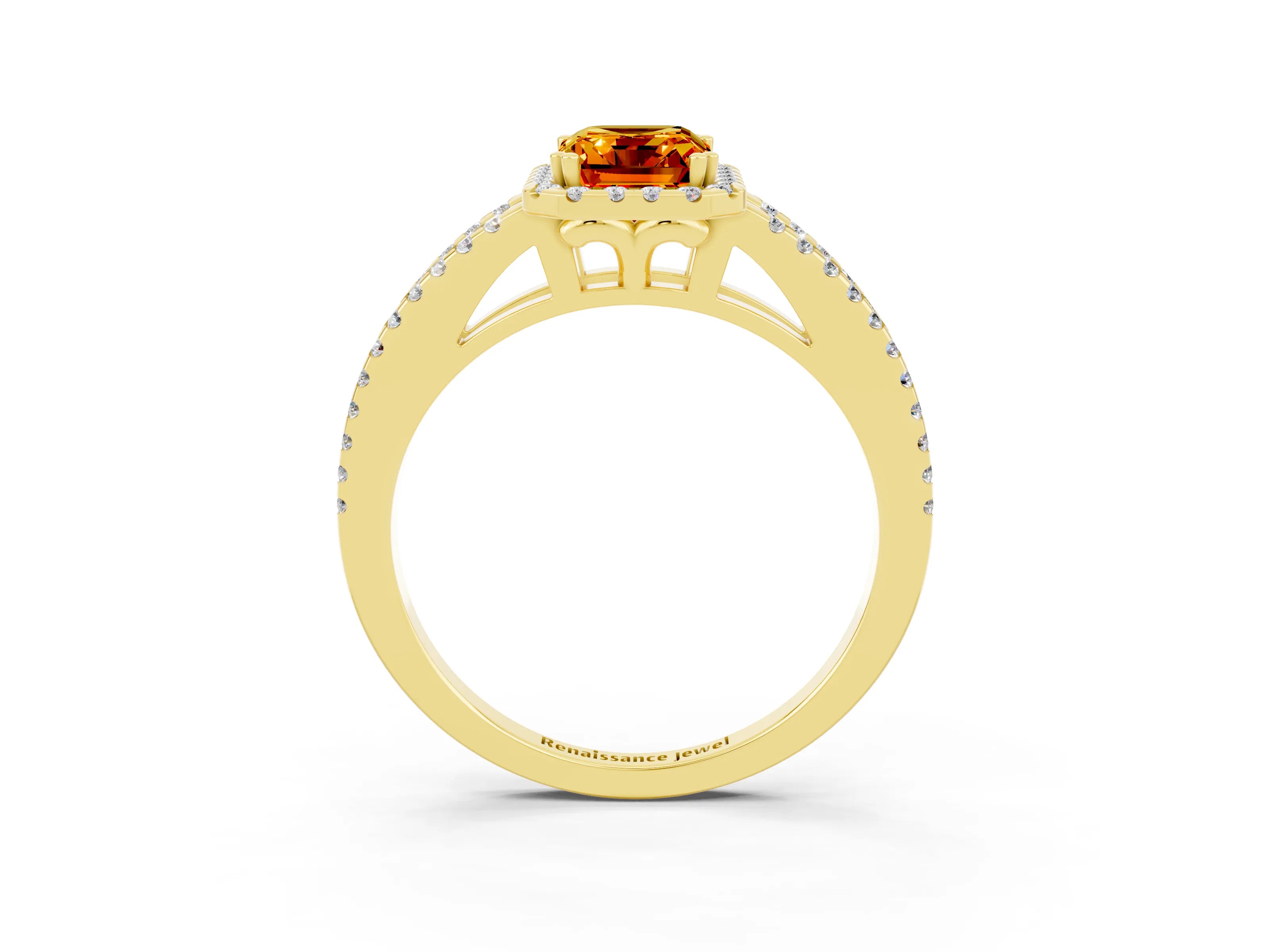 Yellow gold Emerald Cut Citrine Halo Split Shank Engagement Ring_15