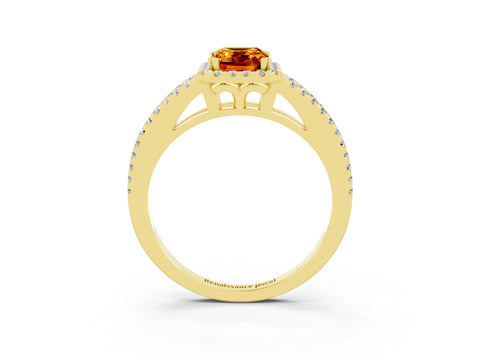 Yellow gold Emerald Cut Citrine Halo Split Shank Engagement Ring_15