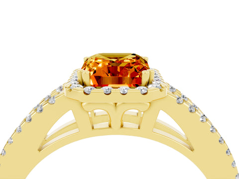 Yellow gold Emerald Cut Citrine Halo Split Shank Engagement Ring_16