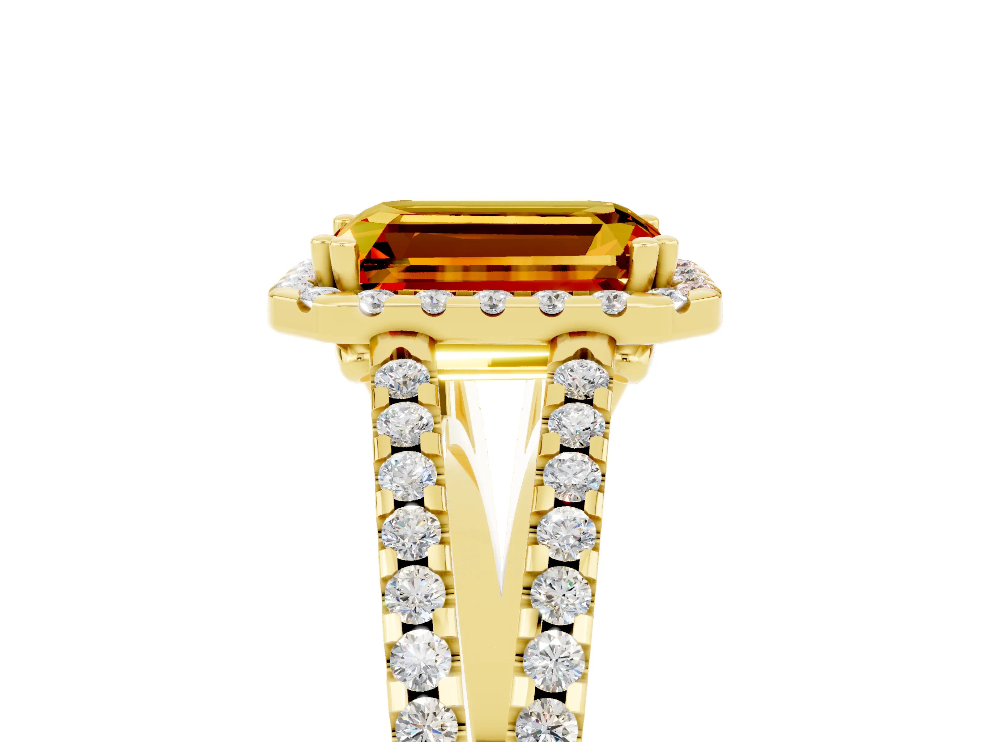 Yellow gold Emerald Cut Citrine Halo Split Shank Engagement Ring_17