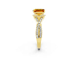 Yellow gold Emerald Cut Citrine Halo Twist Band Solitaire Prong Setting Ring_2