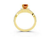 Yellow gold Emerald Cut Citrine Halo Twist Band Solitaire Prong Setting Ring_3