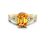 Yellow gold Emerald Cut Citrine  Halo Twist Band Solitaire Prong Setting Ring_36