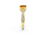 Yellow gold Emerald Cut Citrine  Halo Twist Band Solitaire Prong Setting Ring_38