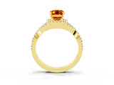 Yellow gold Emerald Cut Citrine  Halo Twist Band Solitaire Prong Setting Ring_39