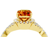 Yellow gold Emerald Cut Citrine  Halo Twist Band Solitaire Prong Setting Ring_40