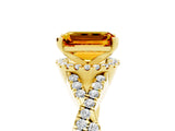 Yellow gold Emerald Cut Citrine  Halo Twist Band Solitaire Prong Setting Ring_41