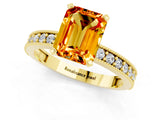 Yellow gold Emerald Cut Citrine Milgrain Pavé Engagement Ring with Four-Prong Setting_13
