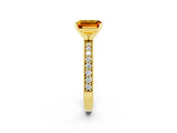 Yellow gold Emerald Cut Citrine Milgrain Pavé Engagement Ring with Four-Prong Setting_14
