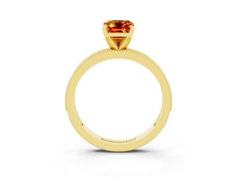 Yellow gold Emerald Cut Citrine Milgrain Pavé Engagement Ring with Four-Prong Setting_15