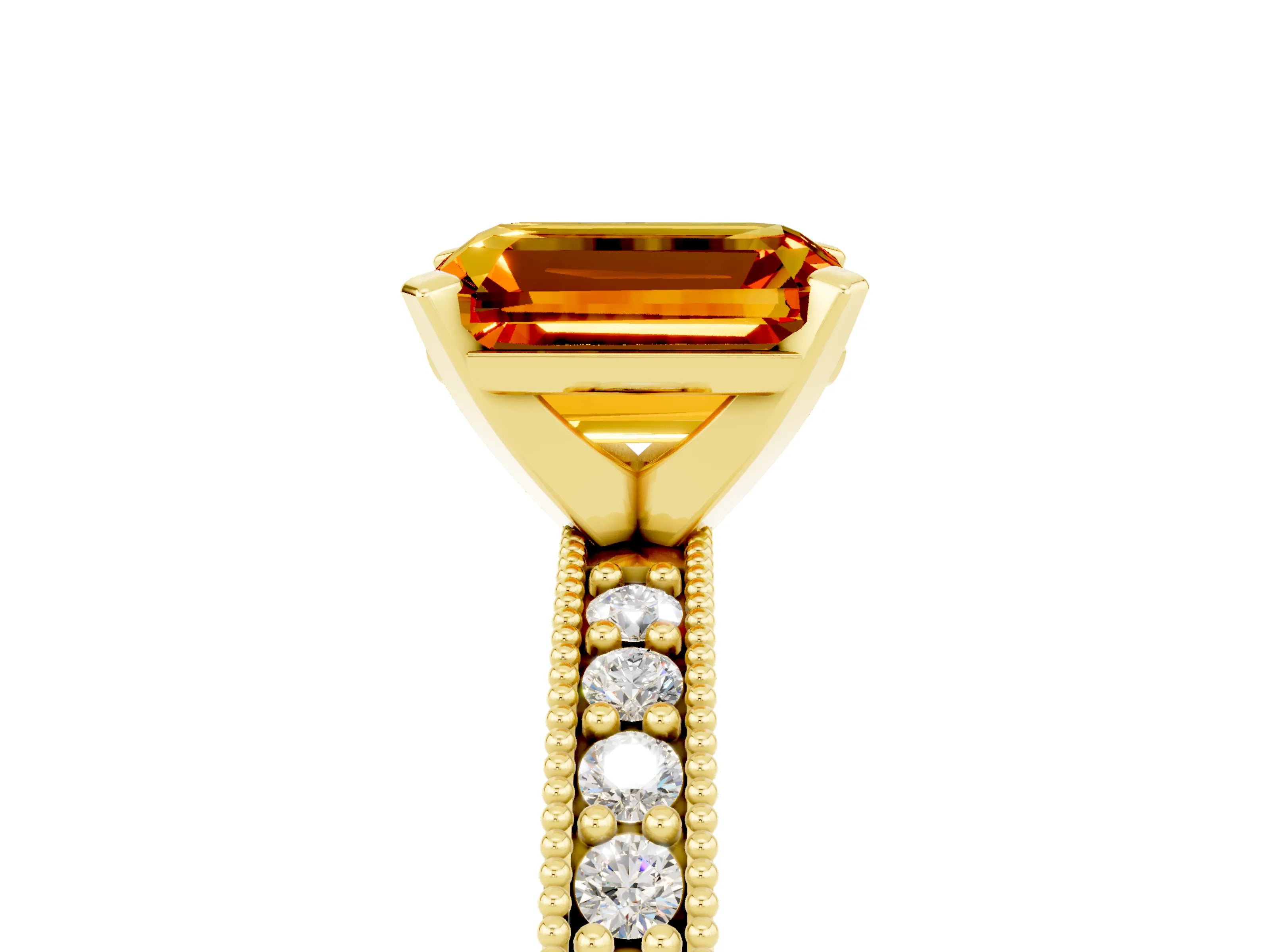 Yellow gold Emerald Cut Citrine Milgrain Pavé Engagement Ring with Four-Prong Setting_17