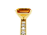 Yellow gold Emerald Cut Citrine Milgrain Pavé Engagement Ring with Four-Prong Setting_17